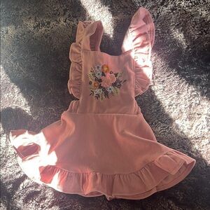 Pink Ruffled Floral Corduroy Dress - Girls